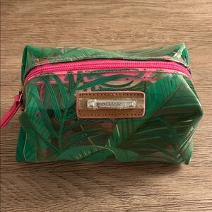 Stella & Dot Green and Pink Leaf Cosmetic Bag